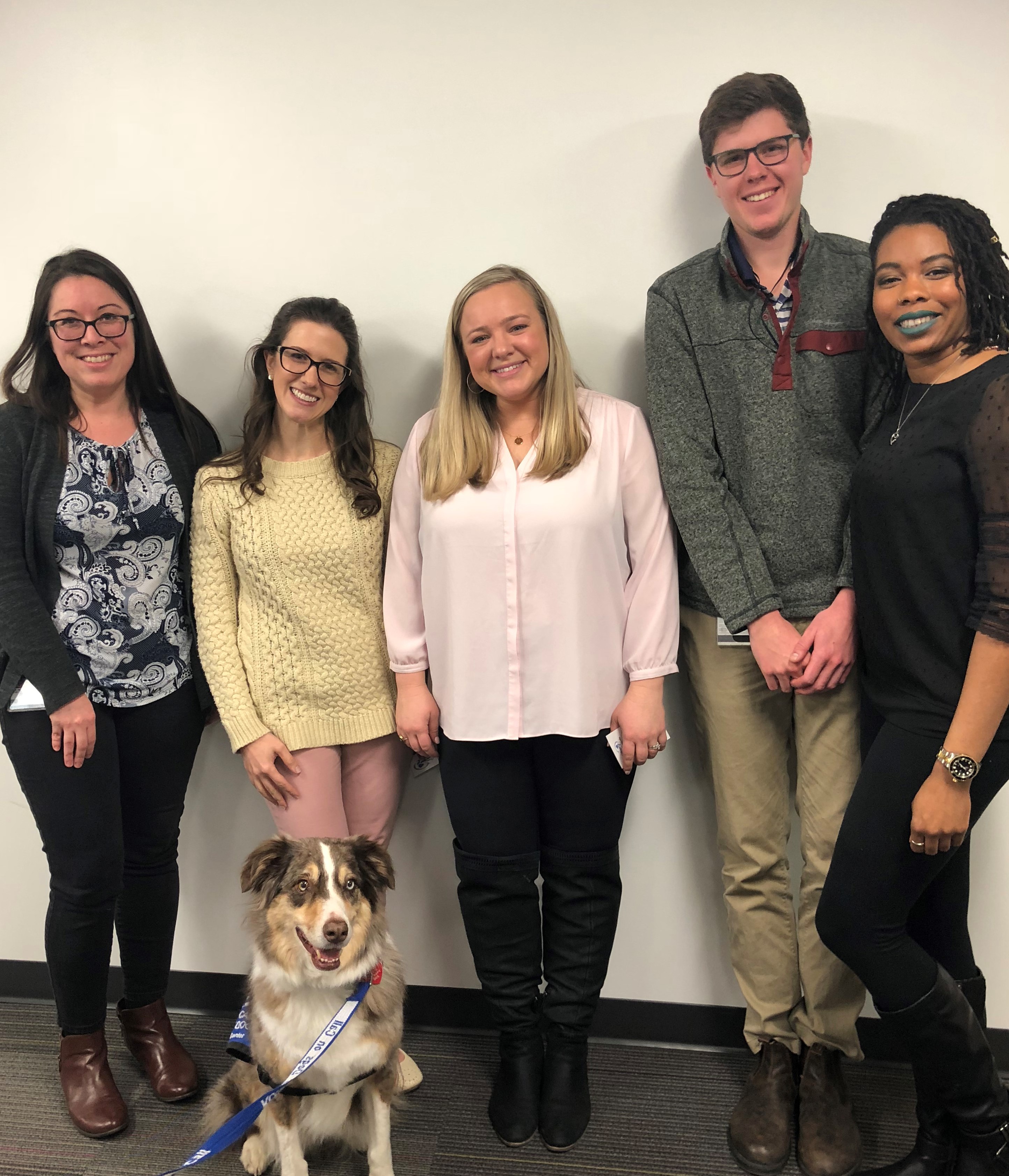 Moose from VCU Dogs on Call visits the OPT for health lab